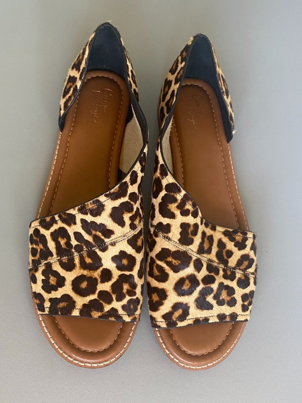 Crown Vintage Leopard Calf Hair D'Orsay Peep Toe Flats Size 10M Animal Print